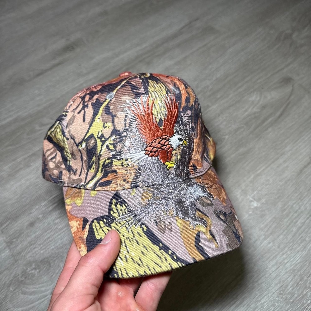 Vintage style camo bald eagle embroidered hat